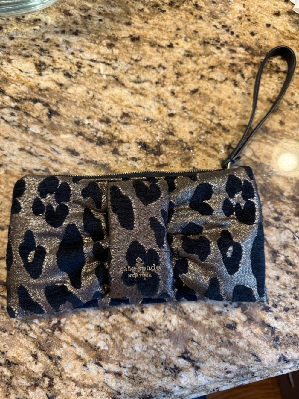 kate spade Metallic Leopard Print Wristlet - Black and Gold